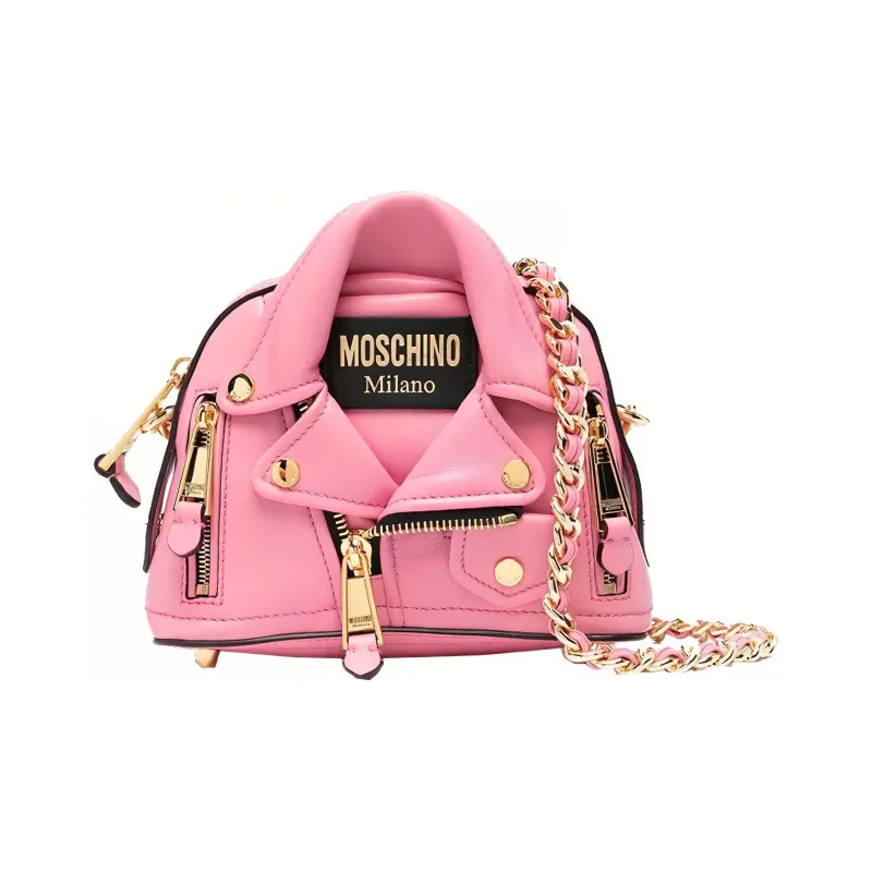 MOSCHINO Leather Biker Bag, Crossbody Bag, Shoulder Bag Women's Pink-0