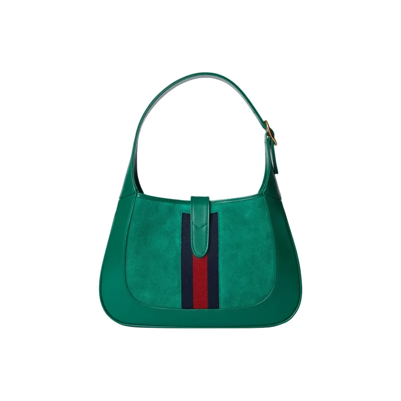 GUCCI Jackie 1961 Suede Handbag Trumpets Women's Green-4
