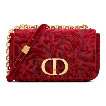 DIOR Caro Velvet Crossbody Bag Medium Size Women's Red