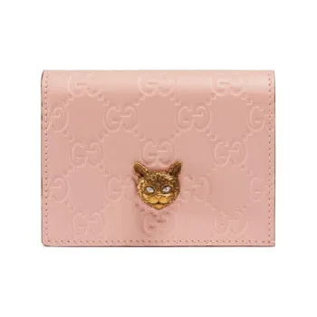 GUCCI Leather Wallets Card Holders Women's Pink