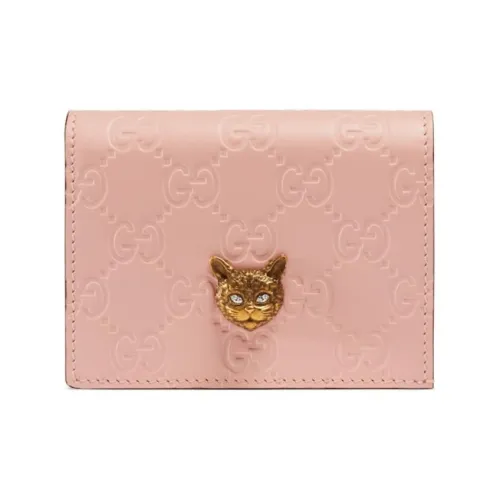 GUCCI Leather Wallets Card Holders Women's Pink