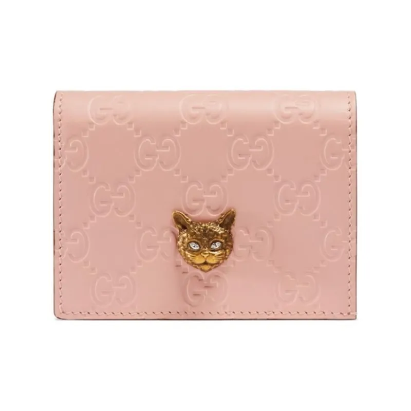 GUCCI Leather Wallets Card Holders Women's Pink-0