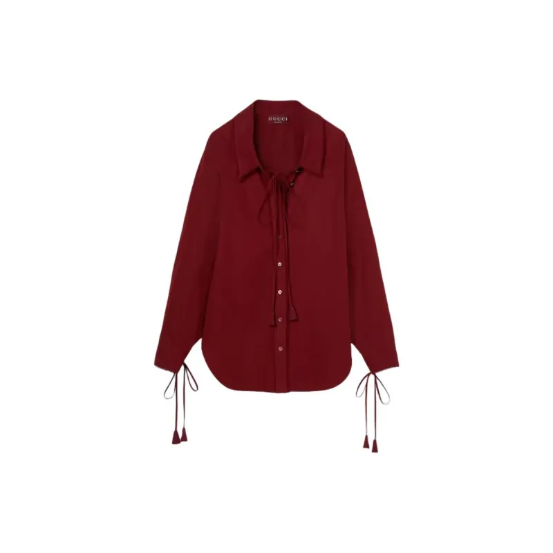 GUCCI Drawstring Collared Long Sleeve Shirt-1