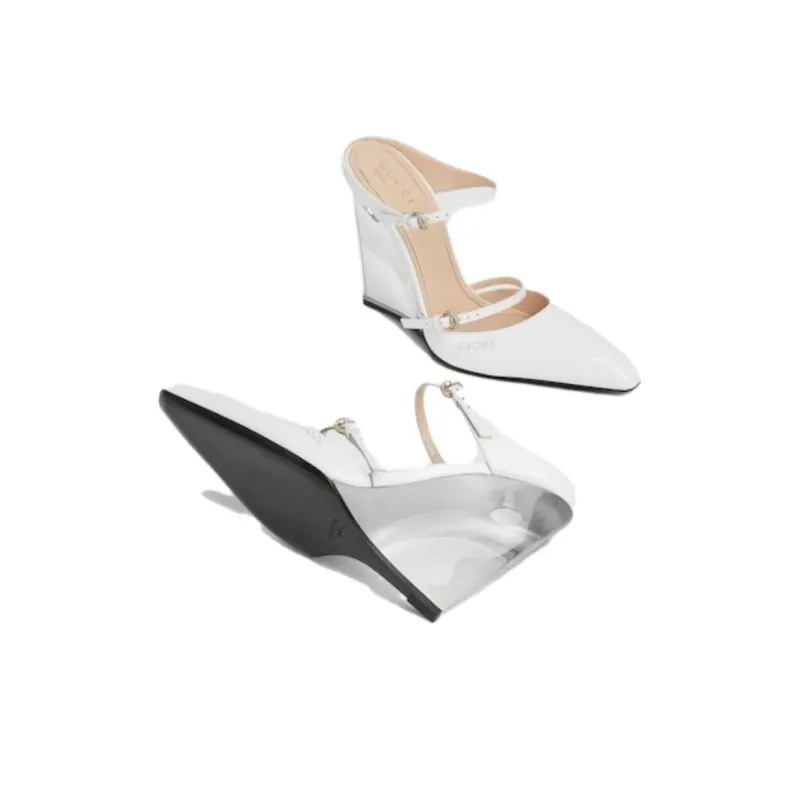 GUCCI Closed Toe Slippers 10.9cm Women's White-5