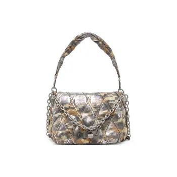 DIESEL Polyester Blended Cotton Shoulder Bag Medium Size Women's Brown & Multicolor