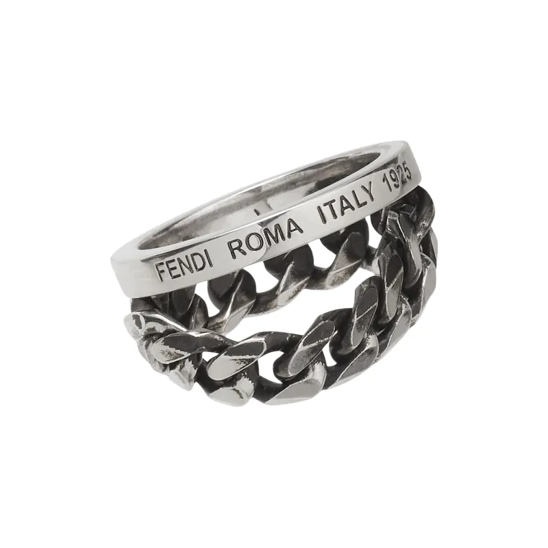 FENDI Metal Brass Rings Men's Silver-0
