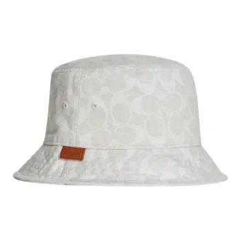COACH Cotton Leather Bucket Hats Unisex White