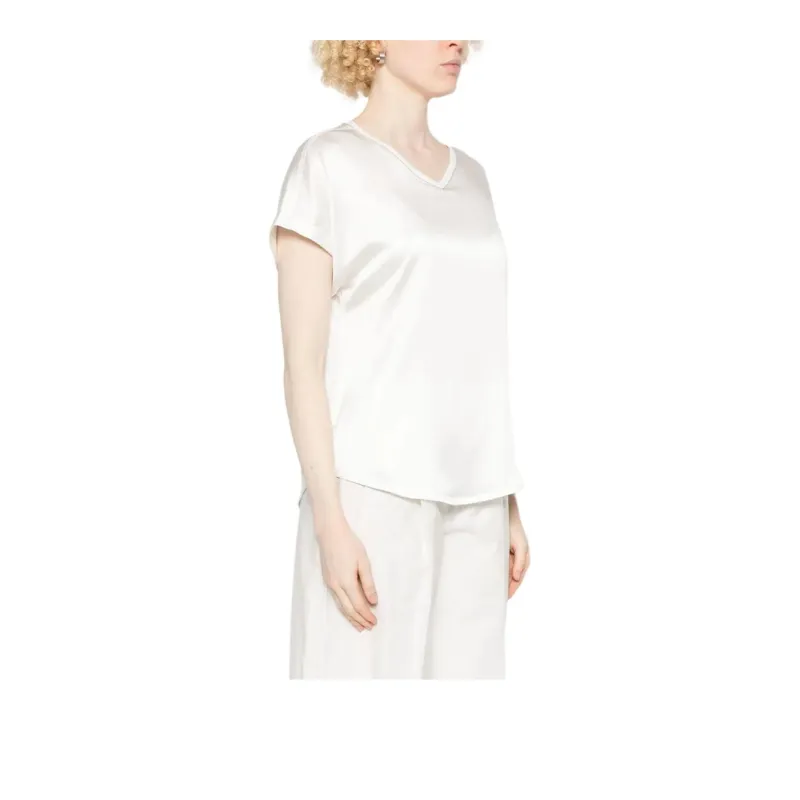 Brunello Cucinelli V Neck Satin T Shirt-3
