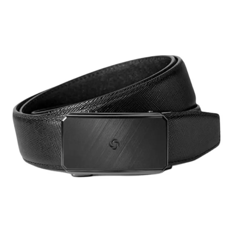 SAMSONITE Cow Leather Metal Leather Belts Men's Black 3.5CM-2