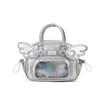 VANWALK PU Handbag, Backpack, Backpack Medium Size Women's Angel Silver/Cream White/Caramel Brown