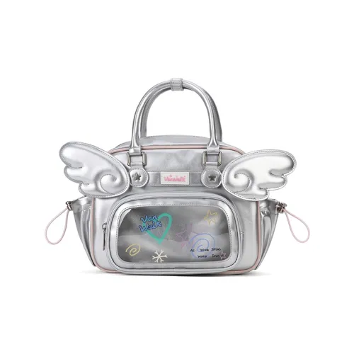 VANWALK PU Handbag, Backpack, Backpack Medium Size Women's Angel Silver/Cream White/Caramel Brown