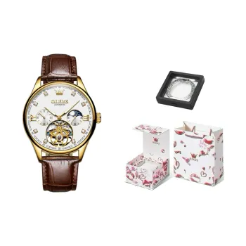 OLEVS Automatic Mechanical Movement PU Strap Watch Men's Watches White Dial