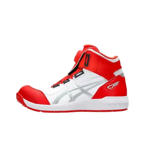 Asics Winjob Anti-Slip Wear-Resistant High-Top Casual Running Shoes Unisex White Red
