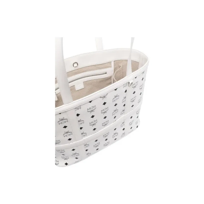 MCM Delmy Visetos Canvas Tote Bag Shopping Bag Shoulder Bag Handbag Medium Size Women's White-4