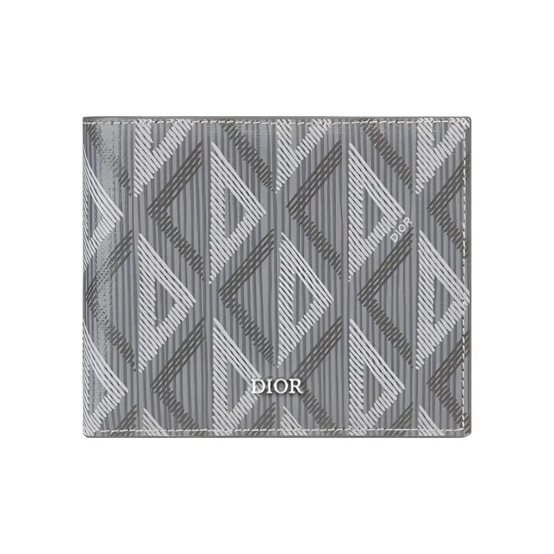 DIOR CD Diamond Cow Leather Wallet Men's Gray-0