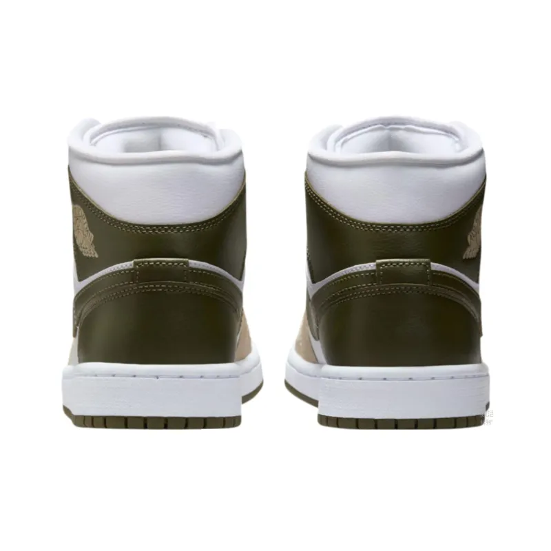 Jordan Air Jordan 1 Anti Slip Wear Resistant Mid Top Vintage Basketball Shoes Women's White Tan Olive Green-4