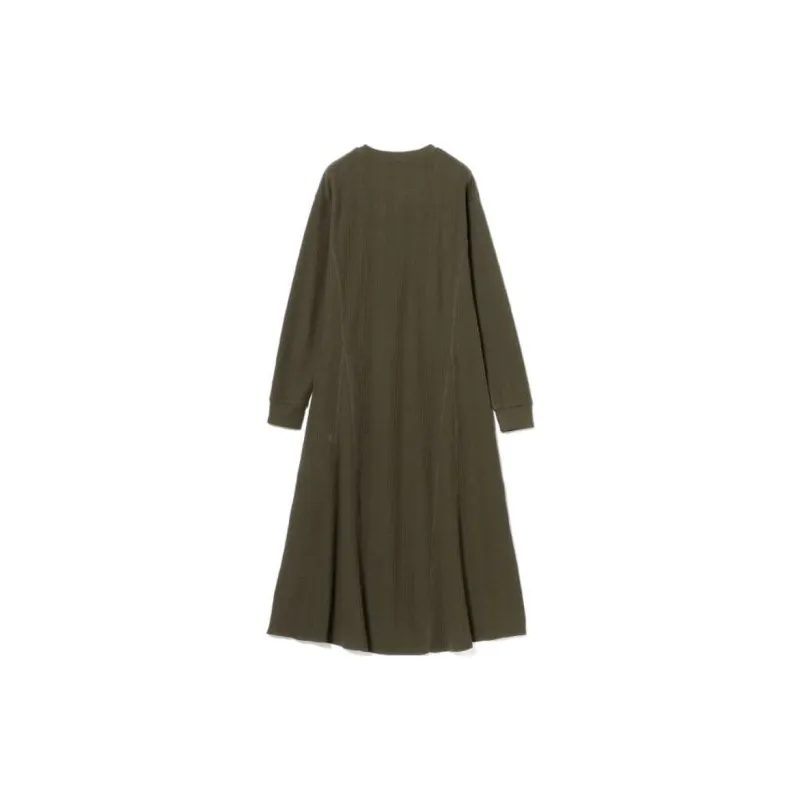 Beams Long Sleeved Dress Women's Olive Green-1