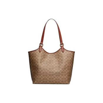 COACH Day Artificial Leather Tote Bag Shopping Bag Handbag Shoulder Bags Large Size Women's Brown Yellow
