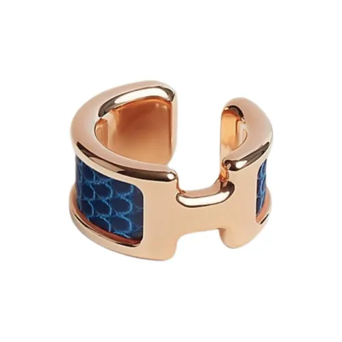 HERMES Rose Gold-Plated Clip-On Earrings Women's Sapphire Blue