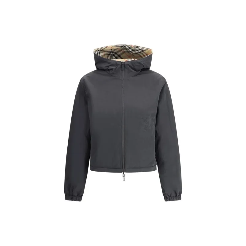 Burberry Cropped Reversible Check Jacket 'Sand'-2