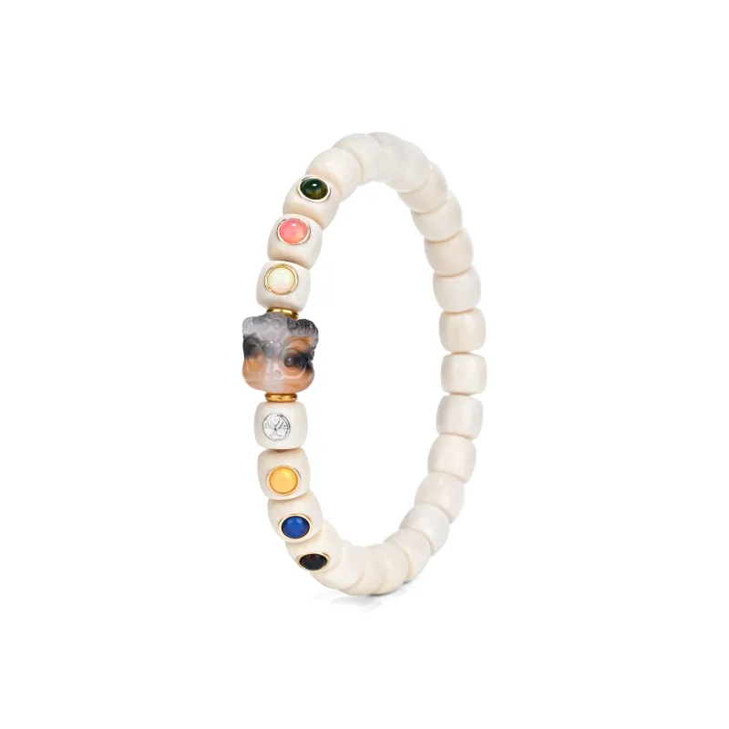 Yulan Wenwan Mammoth Straight Cut Beaded Bracelet 8mm Inlaid Style+Big Peng Bird Matching Style Unisex-0