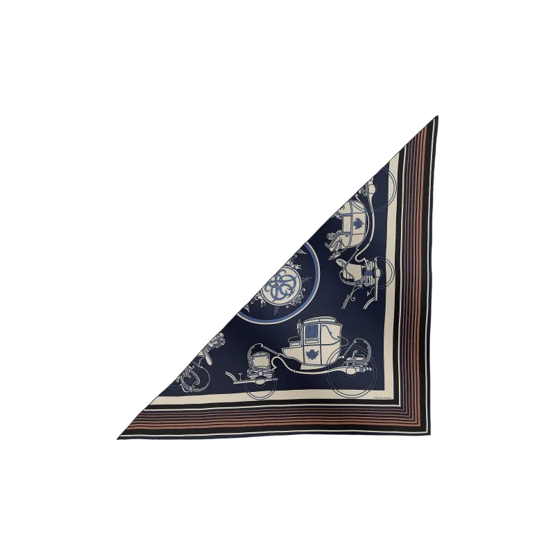 HERMES Cashmere Knit Scarves Women's Navy Blue/Natural Color/Leather Color-0