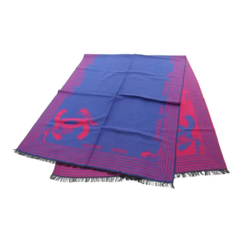 CHANEL Cashmere Silk Knit Scarves Women's Blue-0