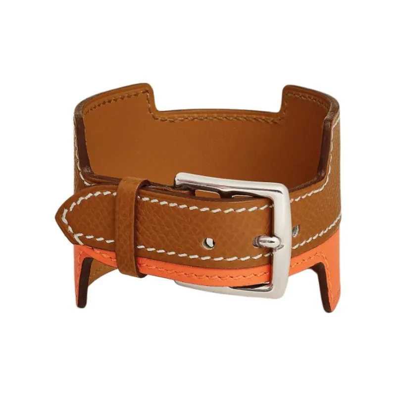 HERMES Leather Bracelets Men's Brown-1