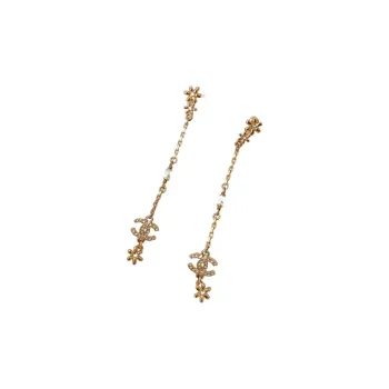CHANEL Metal Drop Earrings Women's Gold