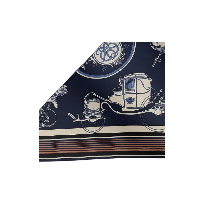 HERMES Cashmere Knit Scarves Women's Navy Blue/Natural Color/Leather Color-1