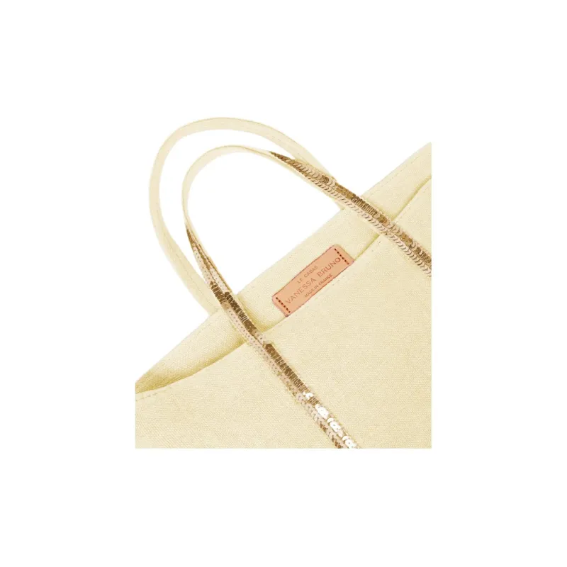 Vanessa Bruno Linen Tote Bag, Shopping Bag, Crossbody Bag, One Shoulder Handbag Small Size Women's Yellow-3