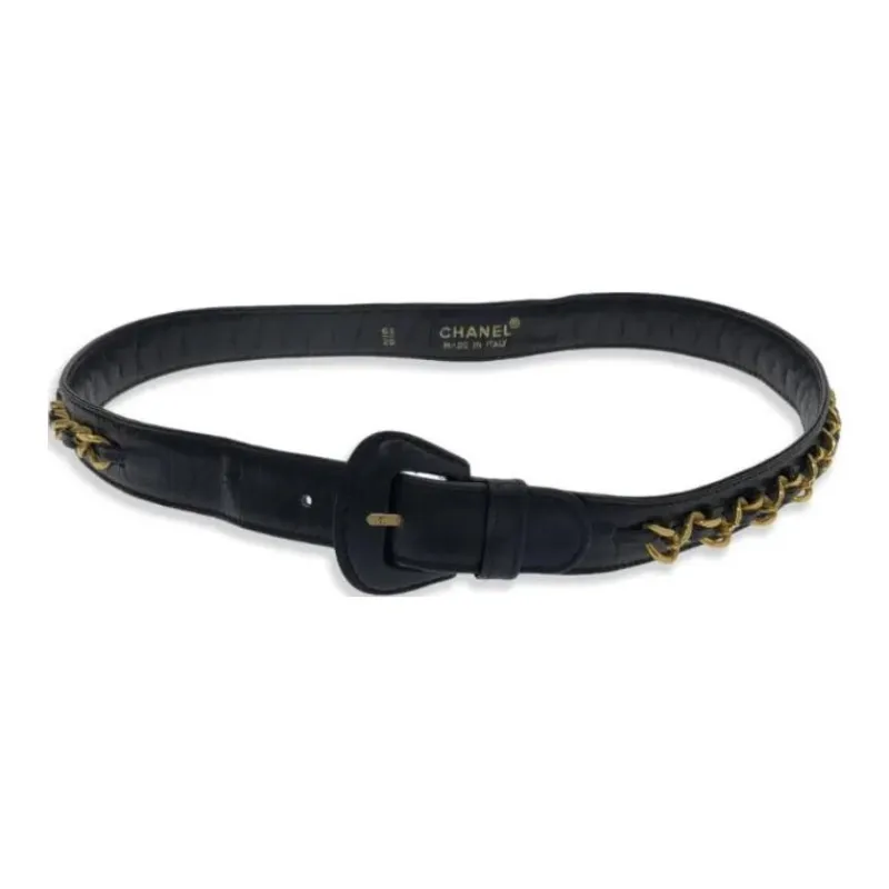 CHANEL 1986 1988 Leather And Chain link Detailing Belt-0