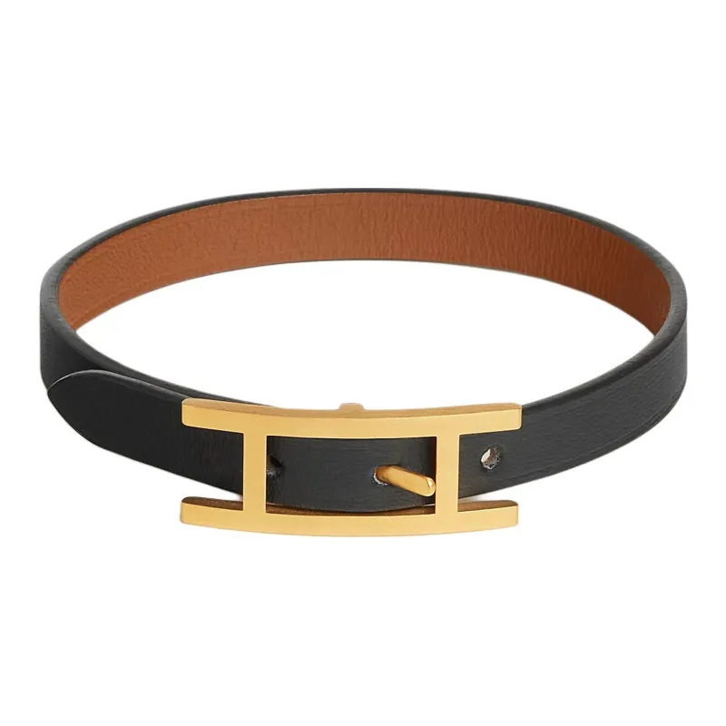 HERMES Calfskin Bracelets Men's Black-0