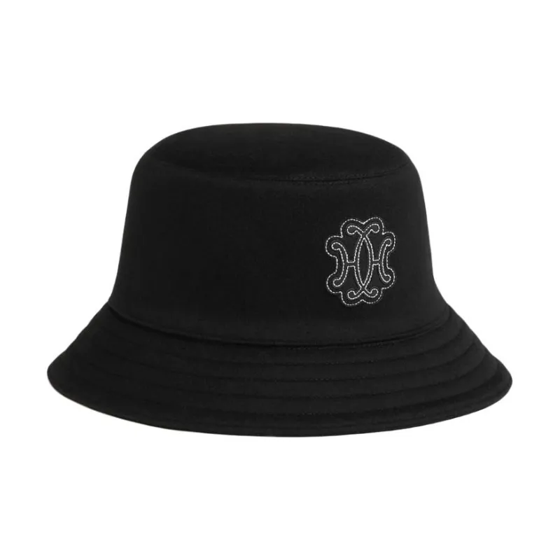 HERMES Calfskin Felt Cotton Silk Cashmere Bucket Hats Men's Black-0