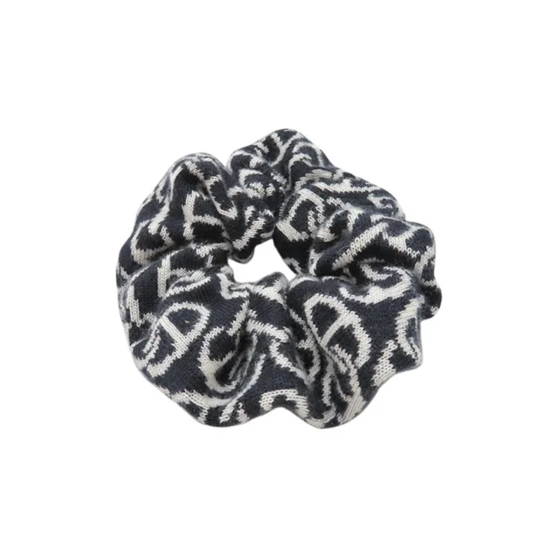 HERMES Cashmere Knitted Fabric Silk Hair Tie Women's Black-1