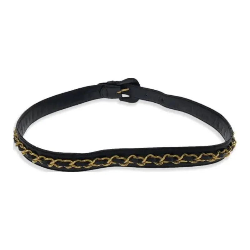 CHANEL 1986 1988 Leather And Chain link Detailing Belt-1