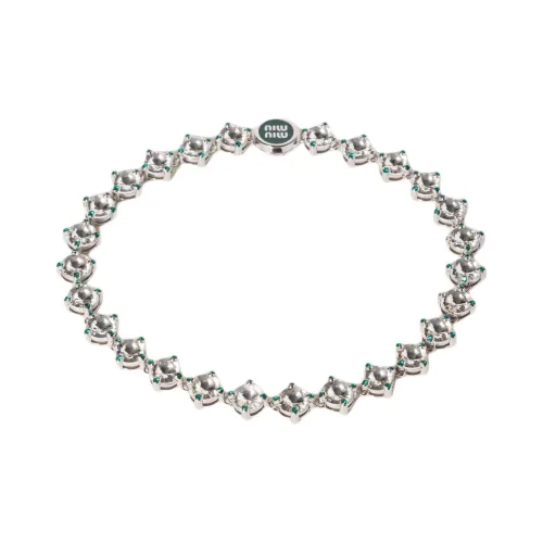 MIU MIU Crystal Brass Necklaces Women's Green