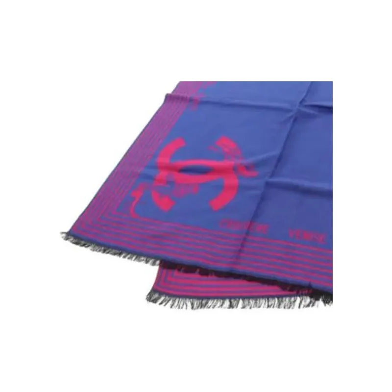 CHANEL Cashmere Silk Knit Scarves Women's Blue-2