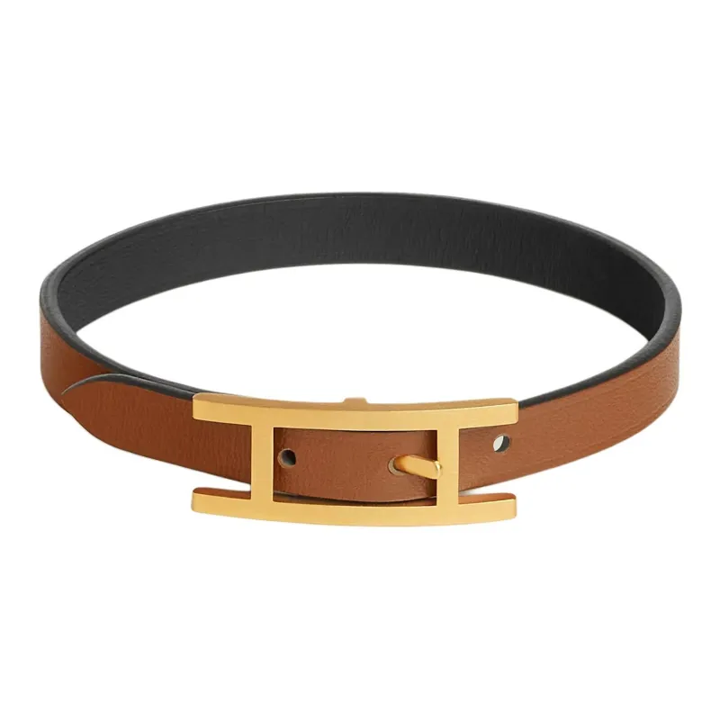 HERMES Calfskin Bracelets Men's Black-1