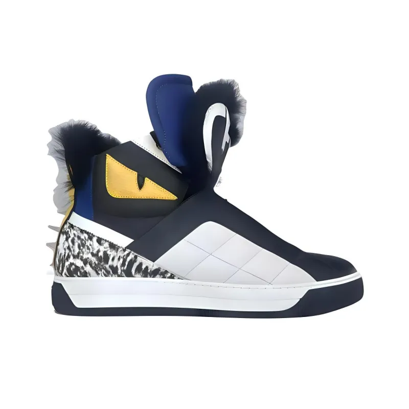FENDI Red Eye High Top Skateboard Shoes Men's Black White Yellow-1