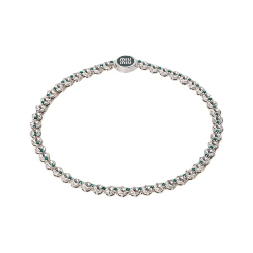 MIU MIU Brass Crystal Metal Necklaces Unisex Green