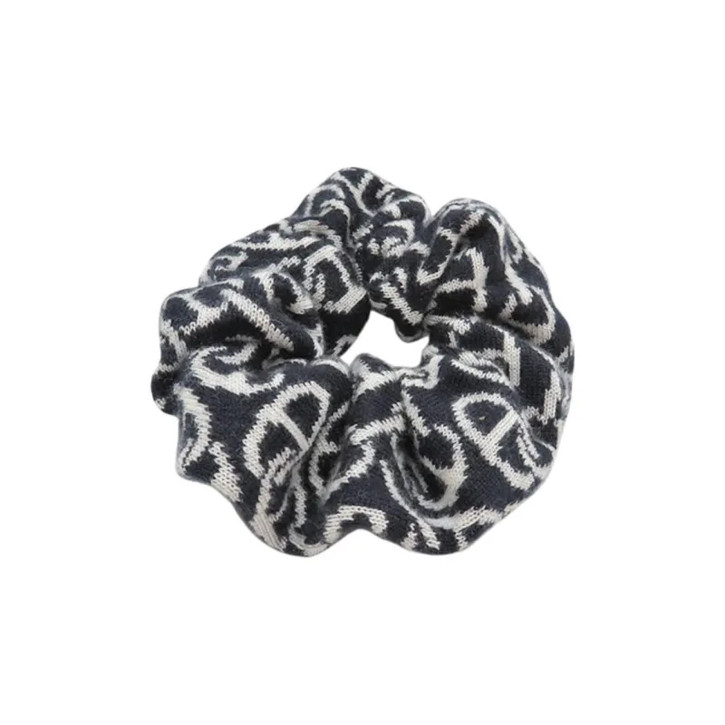 HERMES Cashmere Knitted Fabric Silk Hair Tie Women's Black-0
