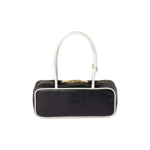 MIU MIU Beau Leather One Shoulder Handbags Women's Black & White