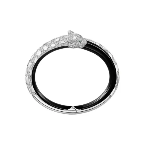 CARTIER 18K White Gold Emerald Diamond Bracelets Unisex Silver