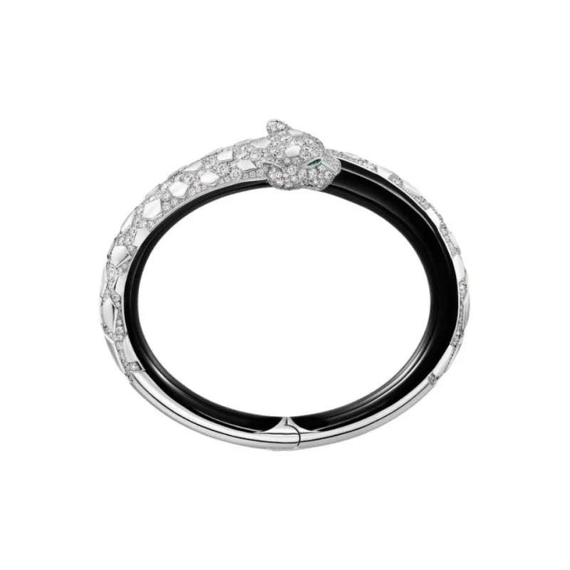 CARTIER 18K White Gold Emerald Diamond Bracelets Unisex Silver-0