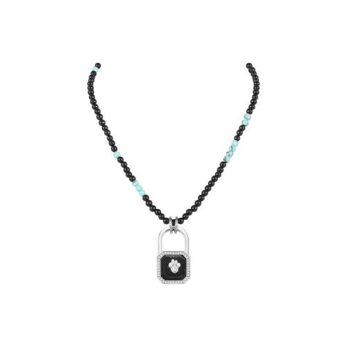 BABAMA Agate Snow Domain Lock Necklace Bead Chain Multi Wrap Beaded Bracelet Unisex