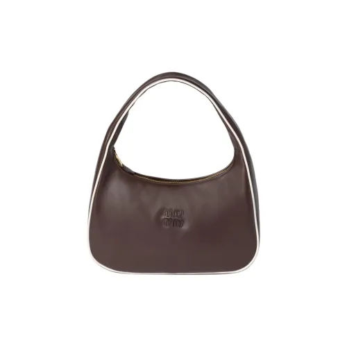 MIU MIU Wander Series Calfskin Handbag Shoulder Bag Women's Briarwood With White Accents