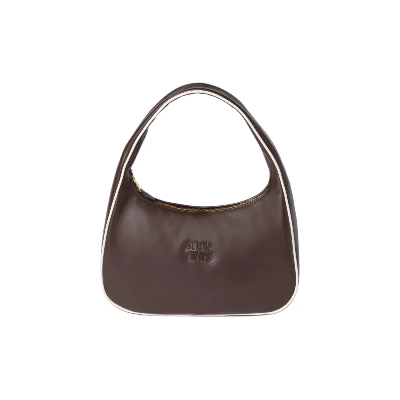 MIU MIU Wander Series Calfskin Handbag Shoulder Bag Women's Briarwood With White Accents-0