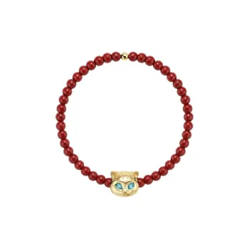 BABAMA Cinnabar Beaded Bracelet Cute Tiger Unisex