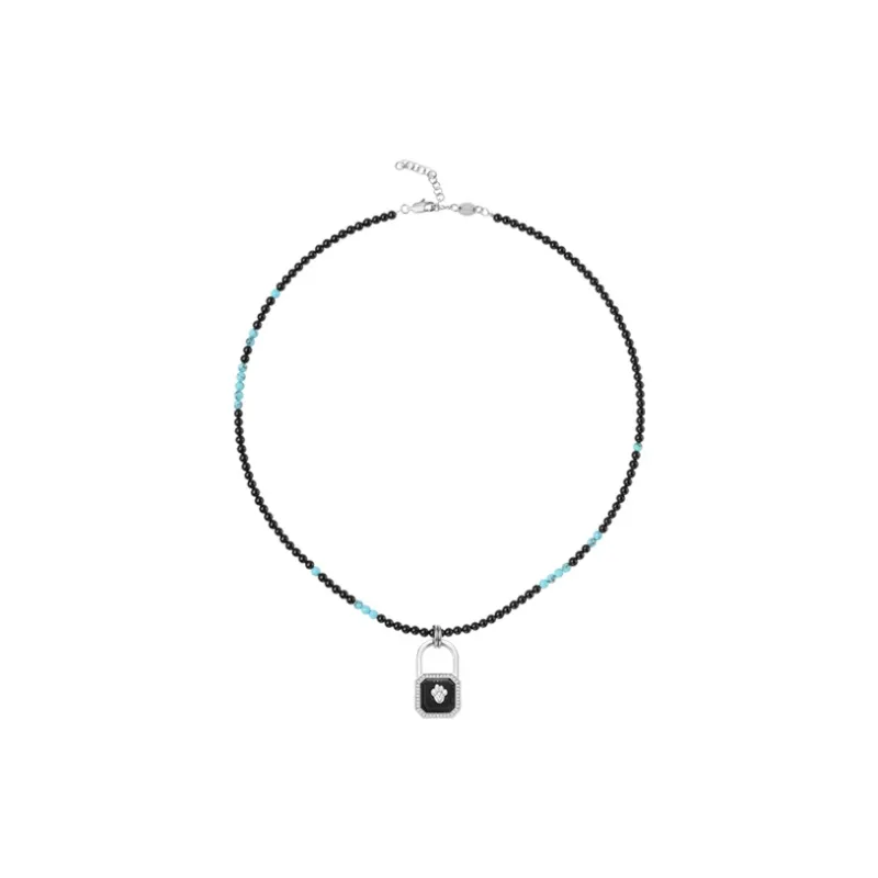 BABAMA Agate Snow Domain Lock Necklace Bead Chain Multi Wrap Beaded Bracelet Unisex-1